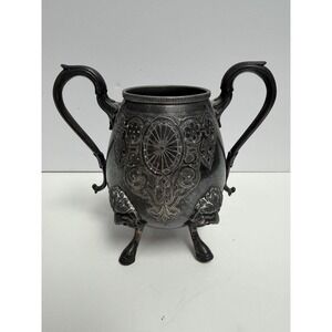 Antique Lion Silver Plate Urn Vase Lion Head Feet 5" c1890